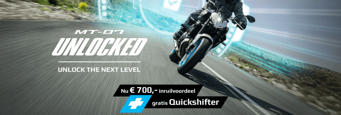 MT-07 unlocked €700 inruilvoordeel + gratis quickshifter
