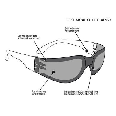 Bertoni zwarte motorbril smoke glas (antifog) AF151C