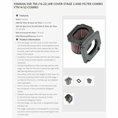 DNA high performance filter STAGE 2 KIT diverse Yamaha modellen