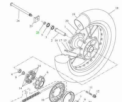 Wielbus achterwiel rechts origineel Yamaha diverse modellen 90387-20035