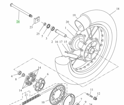 Achterwiel as origineel diverse Yamaha modellen 4FN-22141-00