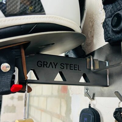 Gray steel X7 helmet & gear wall mount Gun Metal