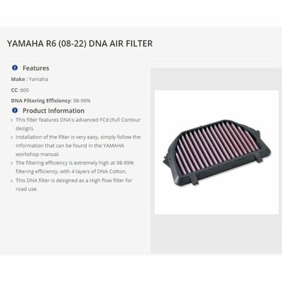 DNA high performance filter Yamaha R6 '08-'25